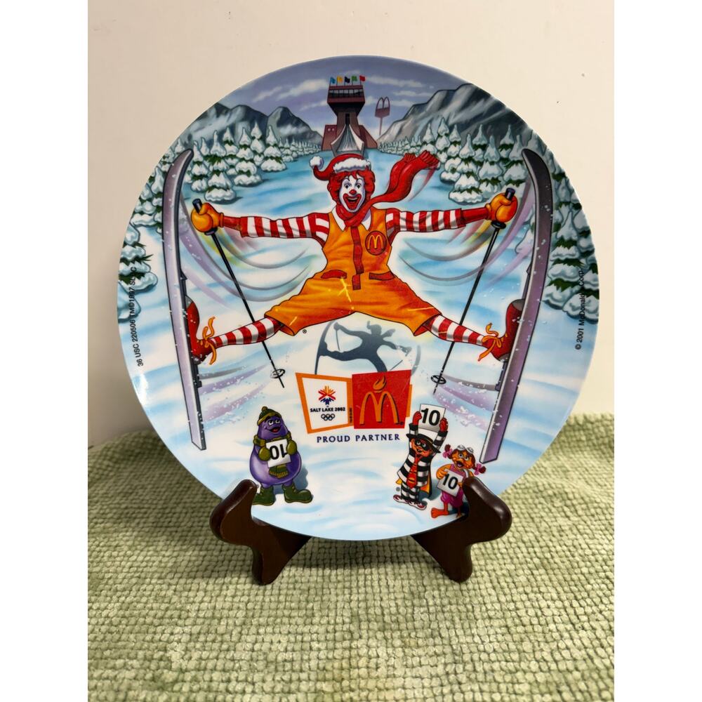 2002 McDonalds Olympics Plate Salt Lake Ronald Ski Makit Plastic